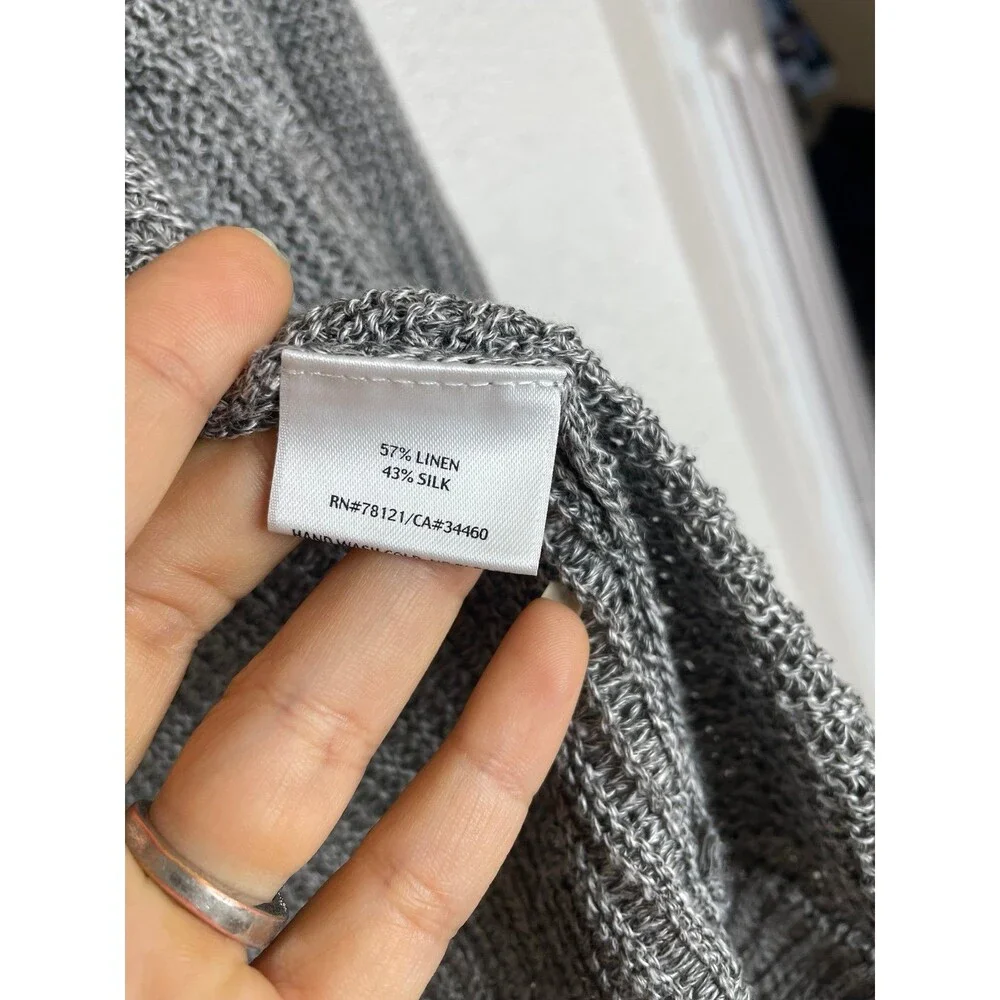 Eileen Fisher Linen Silk Open Knit Cardigan S – Gray Lightweight Drape Sweater